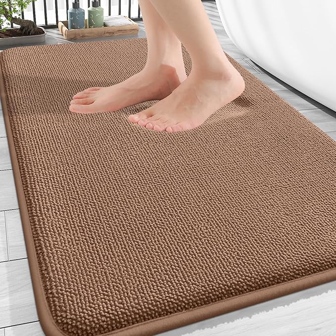 OLANLY Thick Memory Foam Bath Mat Rug 30x20, Extra Soft Absorbent Bathroom Rug, Quick Dry Bath Mats, Non-Slip, Machine Washable Carpet for Bathroom, Tub and Shower, Home Decor Accessories, Mocha