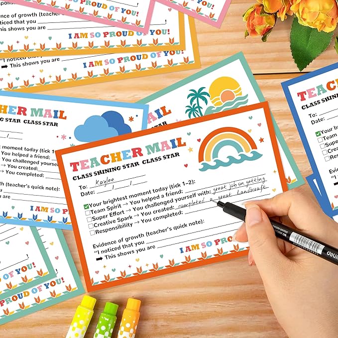 60Pcs Boho Teacher Notes to Parents – Happy Mail Brag Cards, Praise Student Behavior, Classroom Must-Haves for Preschool Kindergarten Elementary School Supplies
