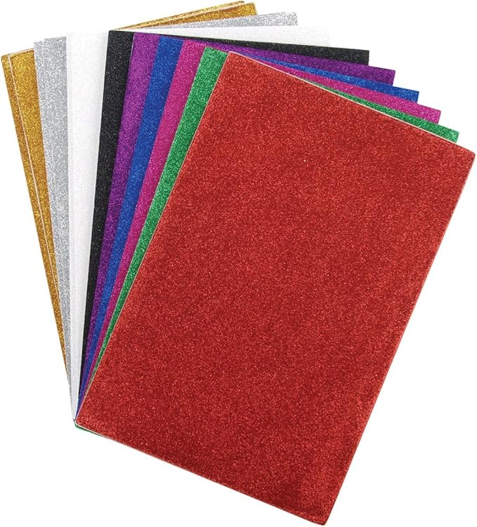 Darice 106-1009 12-Pack Foamies Sticky-Back Glitter Sheet, 6 by 9-Inch, Colors May Vary