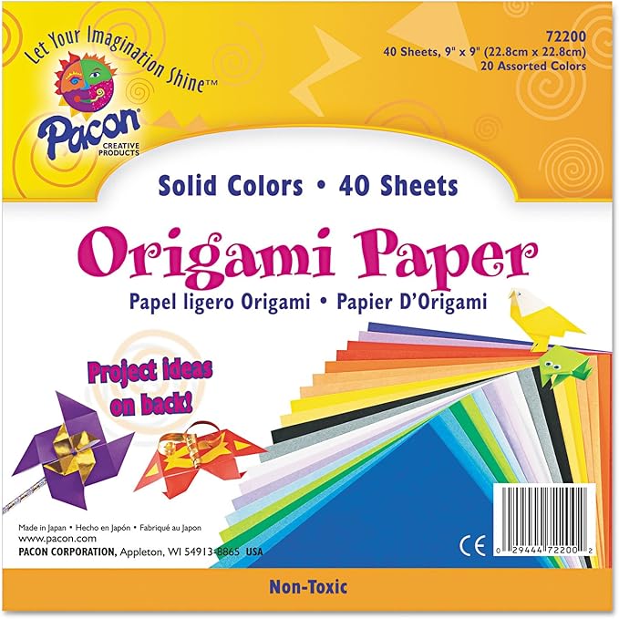 Pacon 72200 Origami Paper, 30 lbs., 9 x 9, Assorted Bright Colors, 40 Sheets/Pack