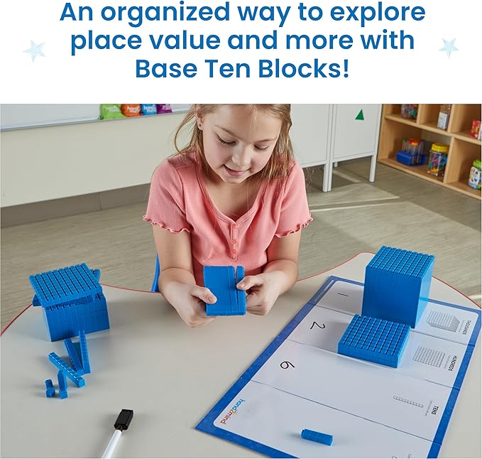 hand2mind Interlox Base Ten Blocks Activity Set, Place Value Manipulatives, Base 10 Blocks for Math, Counting Cubes, Math Manipulatives 1st Grade, Small Group Classroom Must Haves (133 Pieces)