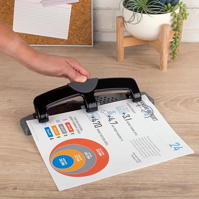 Swingline 3 Hole Punch, 12 Sheet Capacity Three Hole Puncher 3 Ring, Paper Punch, SmartTouch Low Effort, Alignment Guide, Black & Silver (74134)