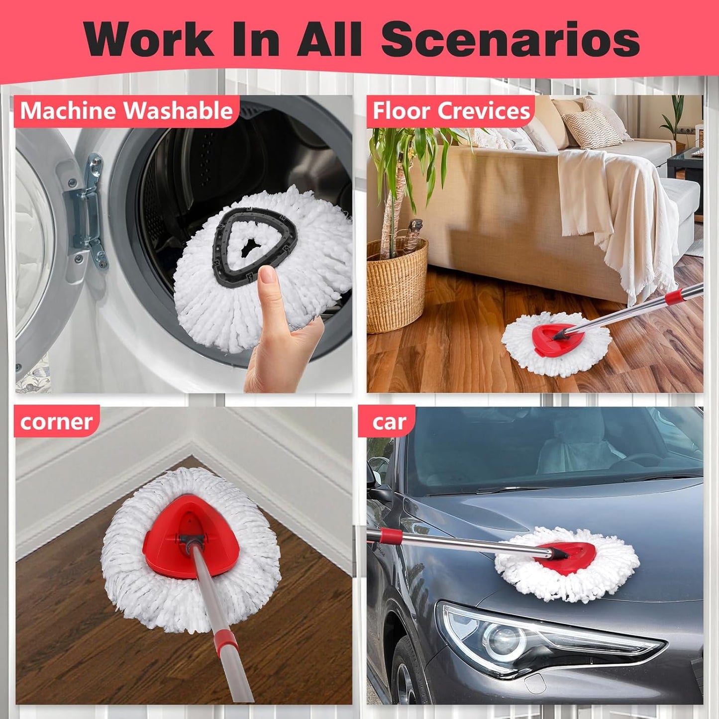 Mop Replacement Heads 6 Pcs & 2 Scrub Brushes Combo for Ocedar Easywring 1-Tank System,Microfiber Spin Mop Replacement Head,Machine Washable for Bathroom,Kitchen,Tub and Tile Cleaning