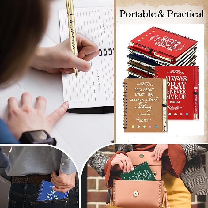 Spakon 20 Set Christian Gifts Bulk Easter Mother's Day Church Sticky Note Spiral Notebook Bible Verse Ballpoint Pen Prayer Journal Religious Scripture Notepad Sunday School Teacher Party Favors