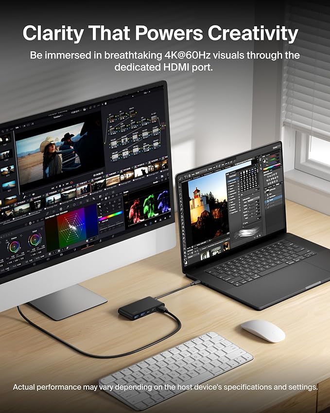 Belkin USB C Hub, 5-Port Hub w/ 4K HDMI Display @ 60Hz, 100W Power Delivery, Fast Data Transfer 5Gbps, USB C Multiport Adapter for MacBook, iPad Pro, Chromebook, & More - Upgraded HDMI 2.0