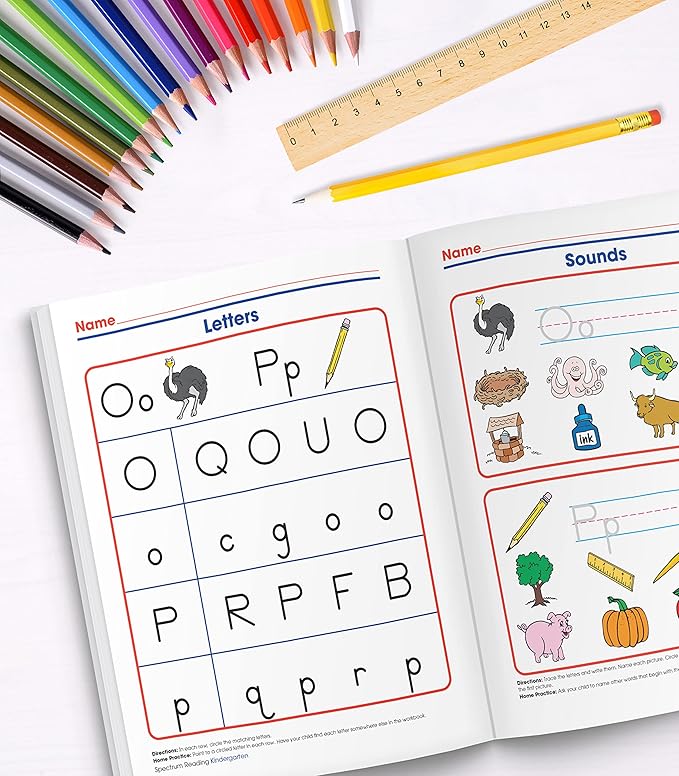 Carson Dellosa 29-Piece Grade K Literacy Teaching Supplies, Spectrum Phonics and Reading Kindergarten Workbooks, Writing Tool Kit, and Reference Flash Cards