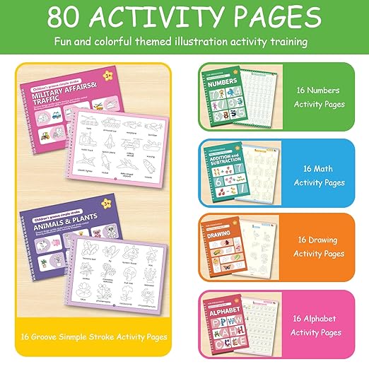 Magic Grooved Writing Practice Books,Grooved Handwriting Practice for Kids 3-5,Reusable Groove Workbooks,Preschool Learning Activities with Auto-Disappearing Pen,Birthday Gifts for Kids 3+(6-Book)