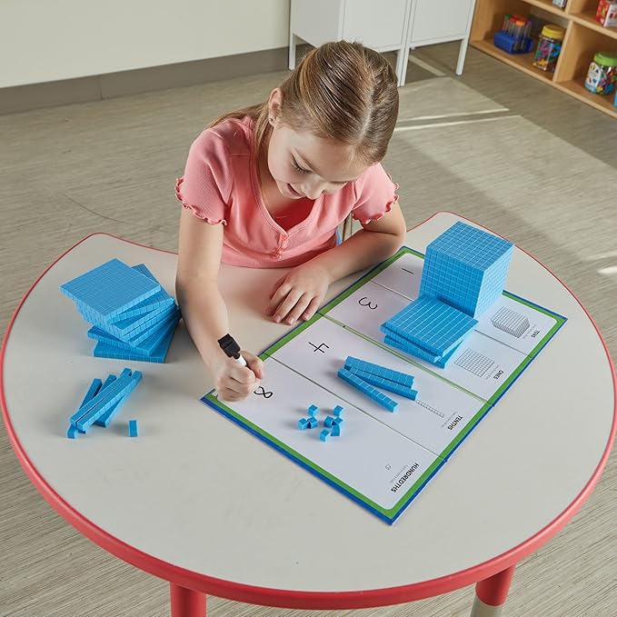 hand2mind Plastic Base Ten Blocks Activity Set, Place Value Manipulatives, Base 10 Blocks for Math, Counting Cubes, Math Manipulatives 1st Grade, Small Group Classroom Must Haves (133 Pieces)