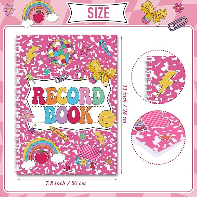 Fuyoooo Teacher Record Book Teacher Grade Book 2026-2027 Spiral Bound Pink Record Class Planner 2026 Gradebook Office Favors for Classroom Attendance Supplies Double Sided Printing