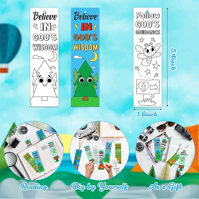 Camp Color Your Own Bookmarks for Kids - 120Pcs Religious Theme DIY Coloring Blank Bookmark Classroom Art Craft Supplies for Teachers Students VBS Back to School Camping Party Reward Goodie Fillers