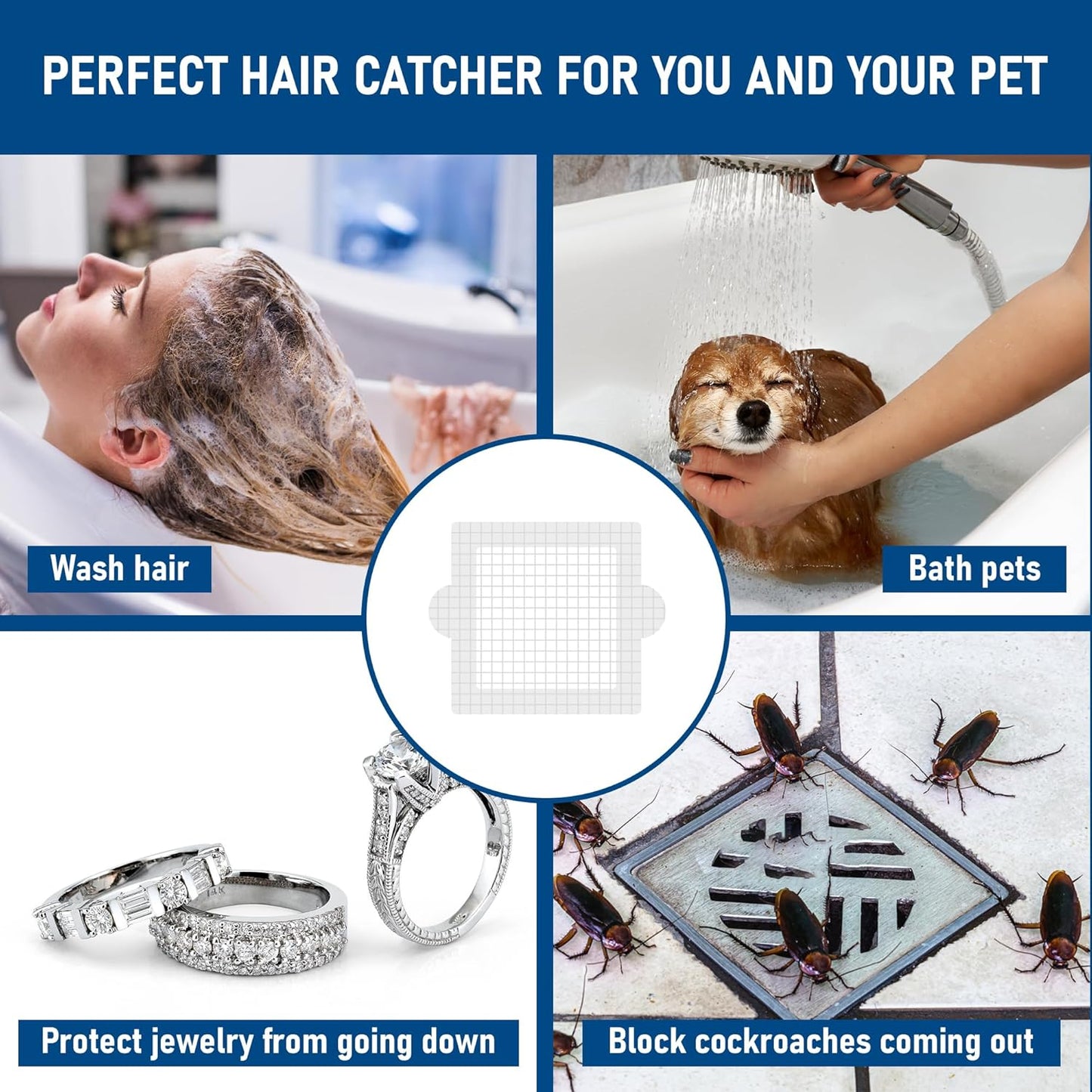 Disposable Hair Catcher Shower Drain Mesh Stickers, Hair Catchers for Shower, 50 Pack, 4.1 Inch - Square