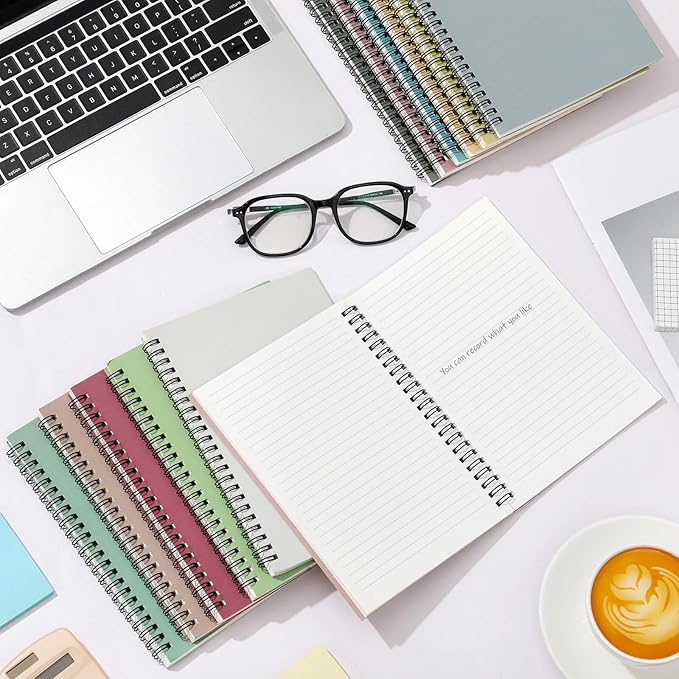 Fuutreo 24 Pcs Spiral Notebook for Work A5 8.3 x 5.7 Inch College Ruled Spiral Journal Notebook Kraft Cover, 12 Color, 60 Sheets, 120 Pages for Office School Supplies(Gemstone Color,Classic)