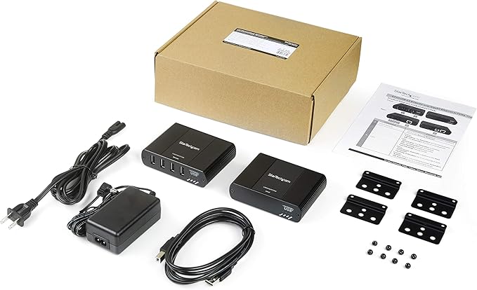 StarTech 4 Port USB 2.0 Extender Over Ethernet/IP Network Hub - Up to 330ft (100m) - USB Over Gigabit LAN or Direct Cat5e/Cat6 Cable (RJ45) Extender Adapter - USB Extender Kit (USB2G4LEXT2NA)
