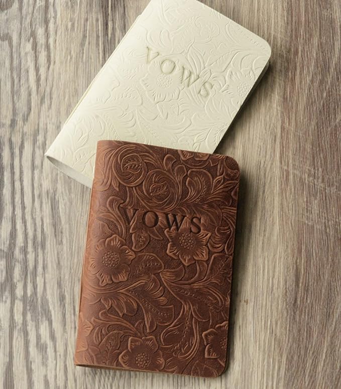 Genuine Leather Wedding Vow Books Set of 2 - His and Her Vow Notebooks for Couples, 5.8 x 3.8 Inch Wedding Vow Journal, Bridal Shower Gift