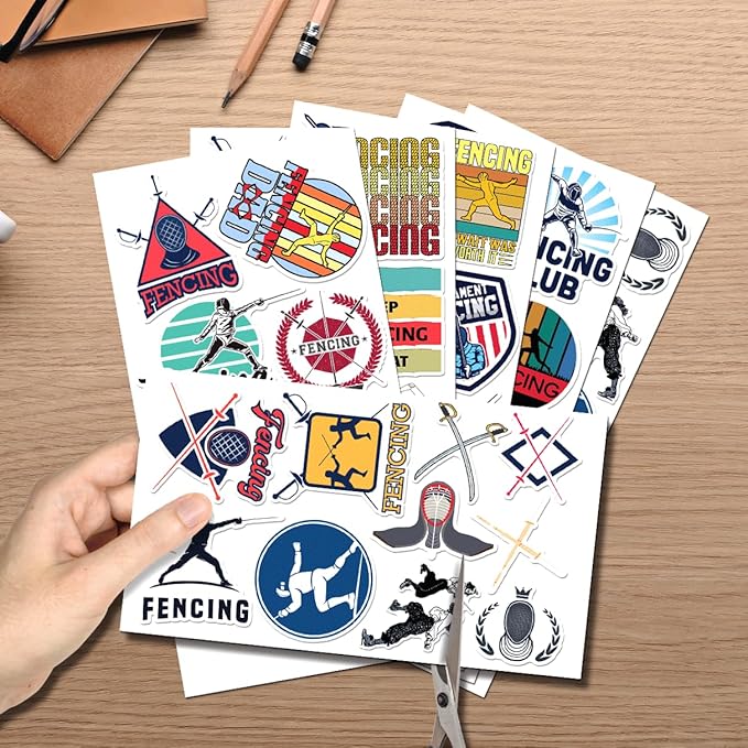 Fencing Sports Themed Stickers Pack Vinyl 50pcs for Athletes Fans Kids Laptop Water Bottle Helmet Notebook Decoration Car Hat Skateboard Wall Teens Adults Bedroom Bumper Phone Case