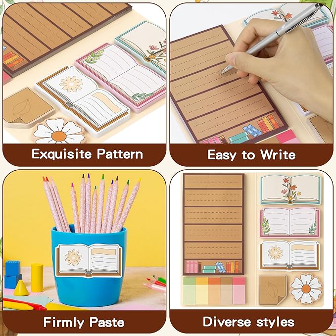 B1ykin Cute Sticky Notes Set - There is No Such Thing As Too Many Books Self-Stick Notes Pad, 550 Sheets Writing Memo Pages Sticky Notepad for Teacher Appreciation Gift, School Office (Book Lovers)
