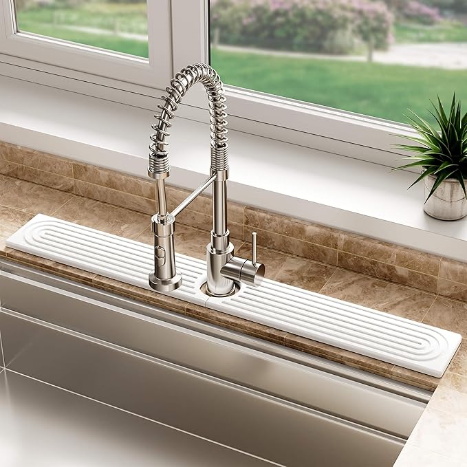 Stone Faucet Mat for Kitchen Sink, Diatomite Sink Protectors - Prevent Moisture Drying Stone Tray Fit Kitchen Counter & Bathroom Counter (White, 30" x 4")