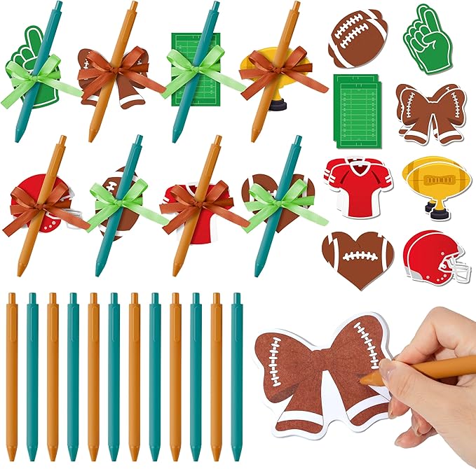 Football Sticky Note Pads - Football Game Day Bright Colors Super Sticky Note Pads Ribbons Ballpoint Pens Sticking Power Page Markers Strong Adhesive Semester School Supplies Clean Removal