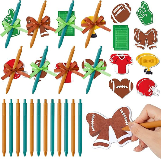 Football Sticky Note Pads - Football Game Day Bright Colors Super Sticky Note Pads Ribbons Ballpoint Pens Sticking Power Page Markers Strong Adhesive Semester School Supplies Clean Removal