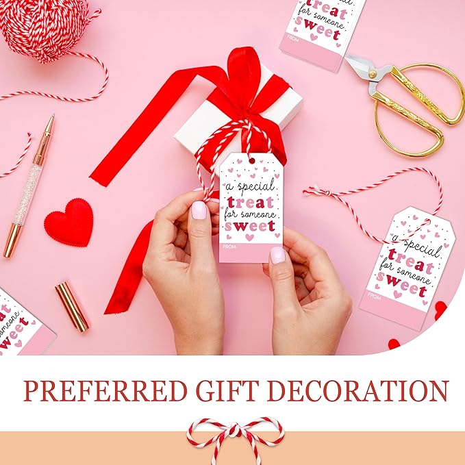 Valentines Day Gift Tags - 50Pcs Happy Valentine's Day Tags with String, A Special Treat for Someone Sweet Tag for Gift Wrapping, Valentine's Day Decoration