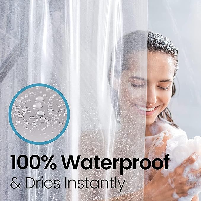 LiBa Bathroom Shower Curtain - Waterproof Plastic Shower Curtain Premium PEVA Non-Toxic with Rust Proof Grommets 10G Heavy Duty Bathroom Accessories 72x72