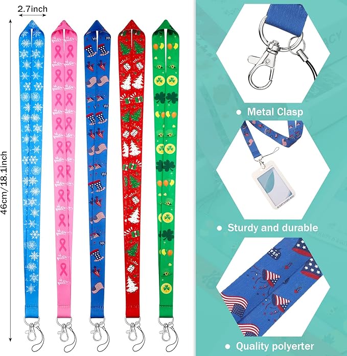 Marspark 14 Pcs Seasonal Holiday Lanyards for ID Badges St. Patrick's Day Lanyards Keychains Bulk for Spring Teacher Gifts St. Patrick's Day Easter Summer Office Supplies