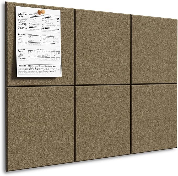 MaxGear Large Cork Board for Wall 36" x 24", Espresso Bulletin Board, 6 Pack Felt Wall Tiles with Pushpins, Cork Boards for Office Push Pin Board Tack Board Felt Board