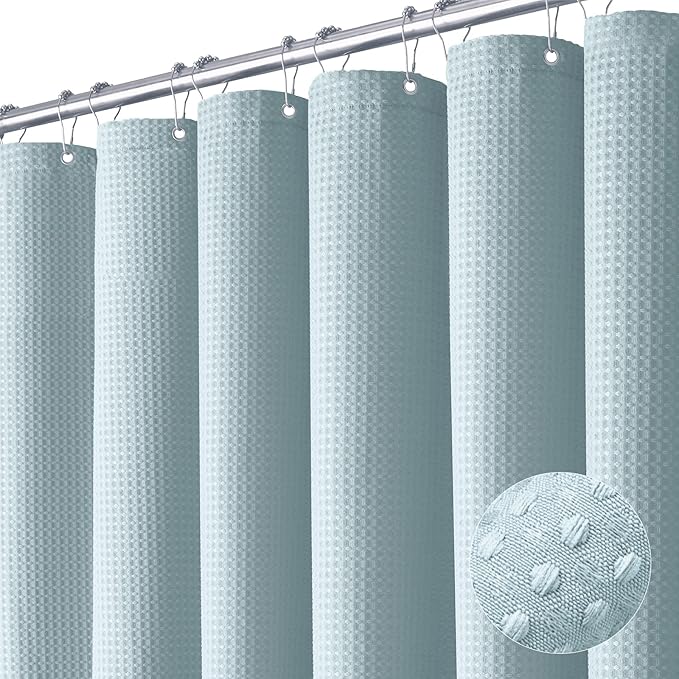 Dynamene Long Fabric Shower Curtain - 78 inch Long Waffle Weave Weighted Cloth Shower Curtains for Bathroom, Neutral Heavy Duty Hotel Spa Luxury Bath Curtain Set with 12 Plastic Hooks,72x78, Fog Blue