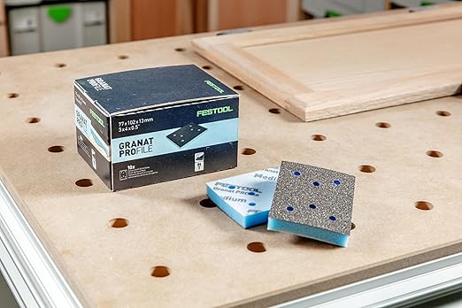 Festool 578811 Granat Profile 3x4 (80x133 mm) Profile Sanding Sheet Set – 10 Pack | Flexible Foam Abrasive for Contours, Moldings & Curved Surfaces | Hook & Loop, Mixed Grits, 1/2" Foam Backing