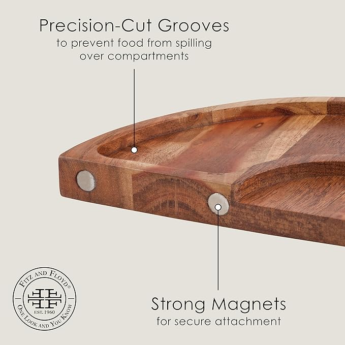 Fitz and Floyd Charcuterie 3 Part Magnetic Acacia Wood Adjustable Serving Board