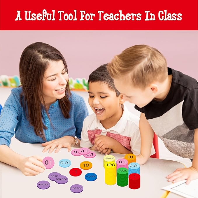 Hebayy 250 PCS EVA Place Value Disks, 10 Values Counting Chips Color-Coded Soft Place Value Chips Decimals to Whole Numbers Counting Chips Early Math Learning for Elementary School