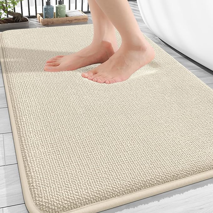 OLANLY Thick Memory Foam Bath Mat Rug 30x20, Extra Soft Absorbent Bathroom Rug, Quick Dry Bath Mats, Non-Slip, Machine Washable Carpet for Bathroom, Tub and Shower, Home Decor Accessories, Sand