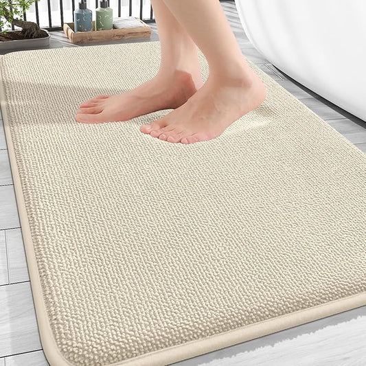 OLANLY Thick Memory Foam Bath Mat Rug 30x20, Extra Soft Absorbent Bathroom Rug, Quick Dry Bath Mats, Non-Slip, Machine Washable Carpet for Bathroom, Tub and Shower, Home Decor Accessories, Sand