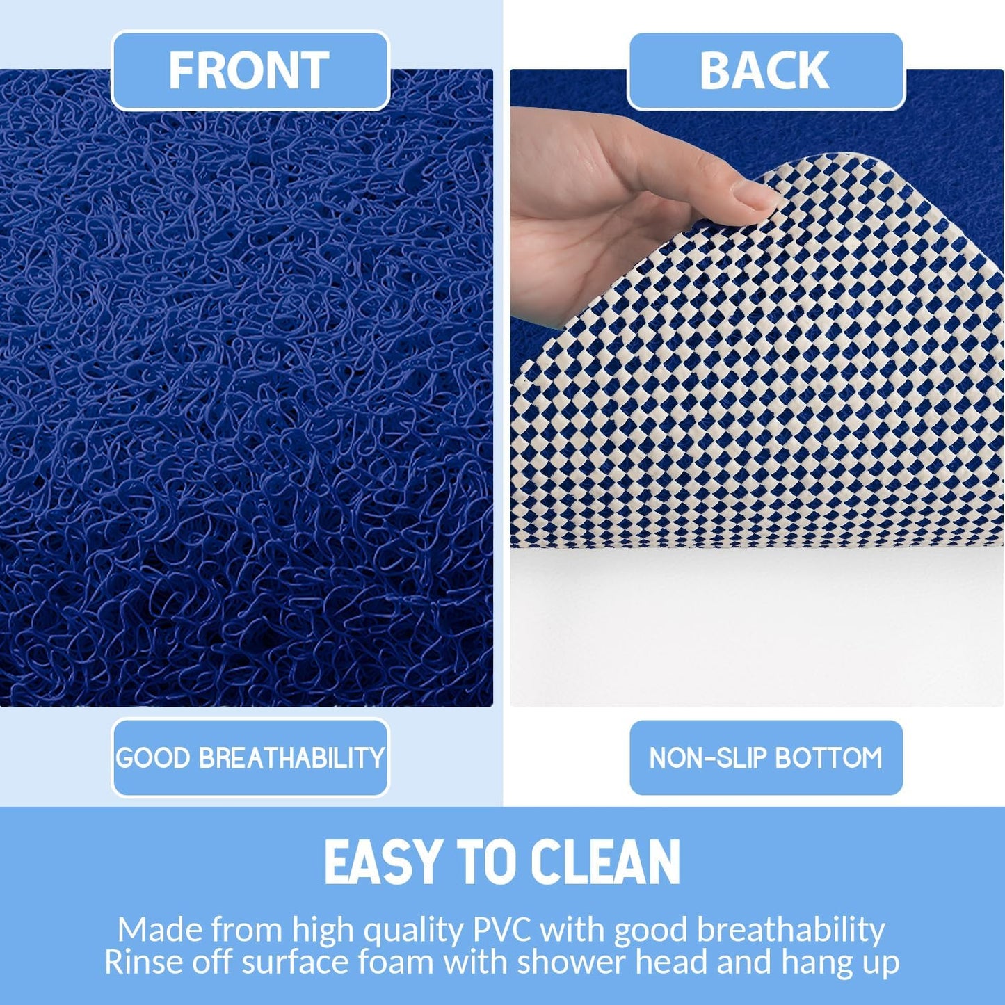 Non-Slip Bathtub Mat, Anti Slip Shower Mat, Fast Drying Bathtub Mats, Foot Scrubber Mat, Anti Slip Mat for Tub, Floor, Bathroom, Kitchen, Home, Hotel (Navy Blue 24"×24")