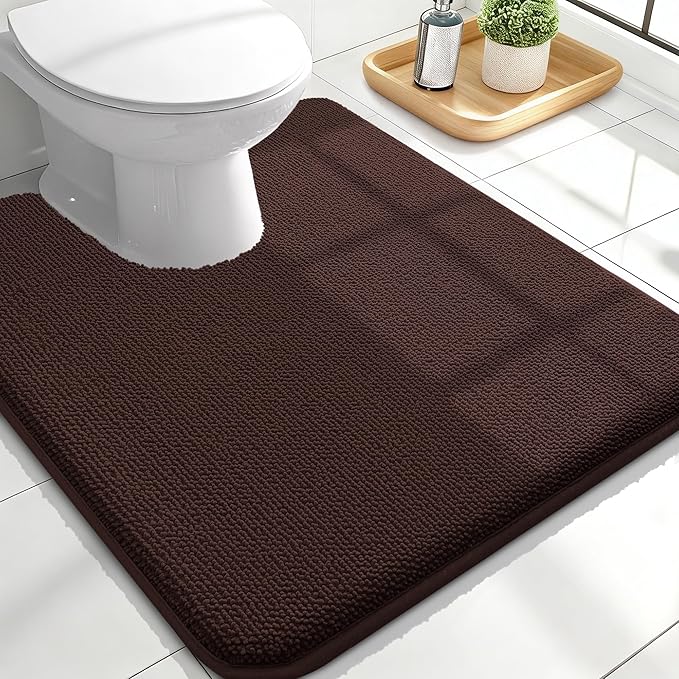 OLANLY Toilet Rugs U-Shaped 24x20, Extra Soft Absorbent Thick Memory Foam Contour Bathroom Rugs, Dry Quickly, Machine Washable, Non-Slip Toilet Bath Mat, Home Decor Accessories, Brown