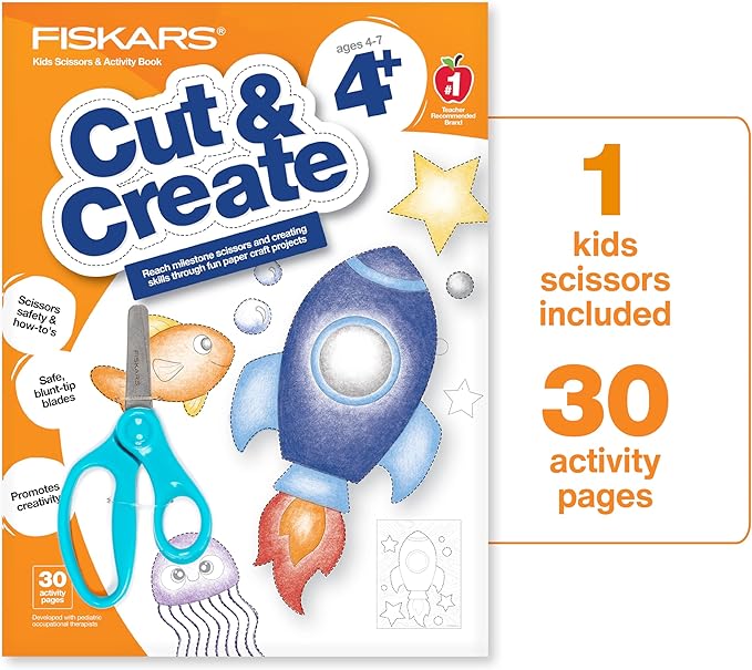Fiskars Cut & Create Activity Book with 5" Kids Scissors, Ages 4+