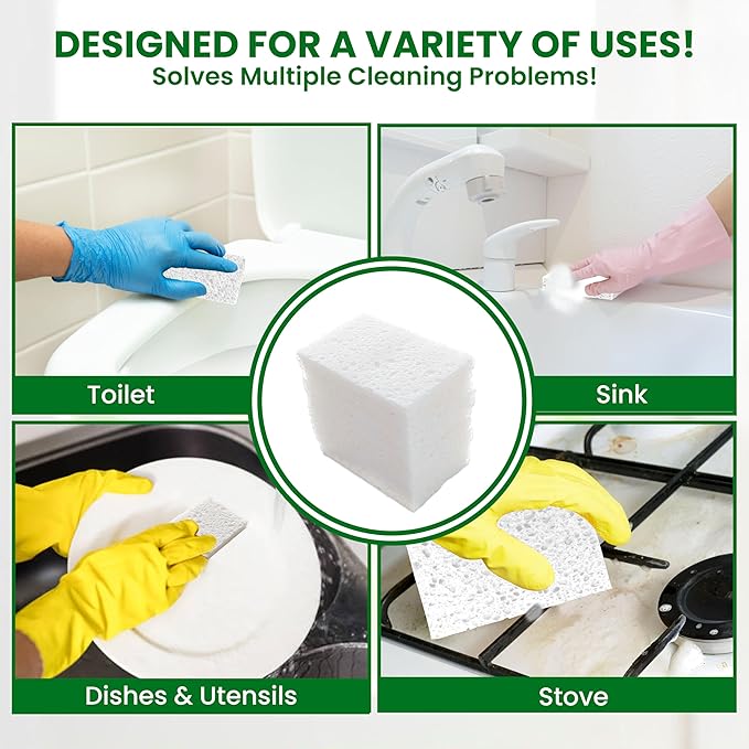Cellulose Sponges – 24-Pack White Compressed Natural for Kitchen – Plant-Based, Biodegradable, Non-Scratch, Quick-Dry, Super-Absorbent for Dishes & Surfaces (24, White)