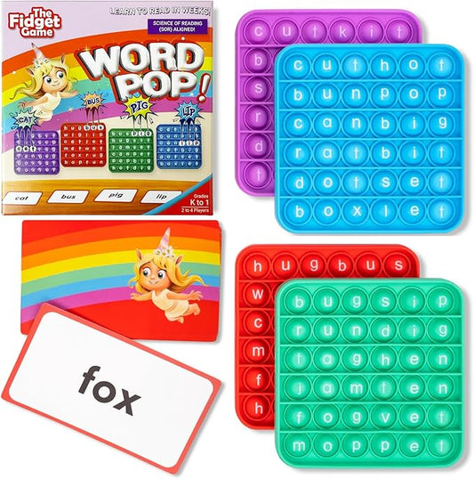 The Fidget Game Word Pop, CVC Word Games for Kids 4-6 - Learn to Read in Weeks - Multisensory Reading & Phonics Interactive Board Game Ideal for Pre Kindergarten to 1st Grade