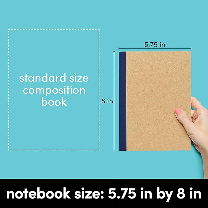 PAPERAGE 6-Pack Composition Notebook Journals, 120 Pages, Kraft Cover with Jewel Tone Spines, College Ruled Lined Paper, Small Size (8 in x 5.75 in) – for Home, Office or School Supplies