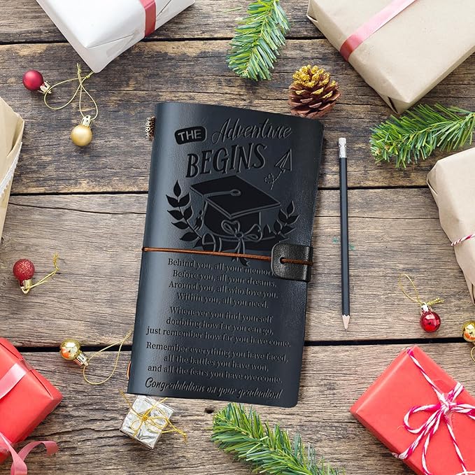PRSTENLY Graduation Gifts Leather Journal, Graduation Gifts for Her Him 140 Page Refillable Journal, High School University College Graduation Gift Ideas for Women Men(Dark Blue)