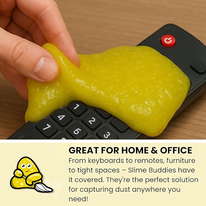 Slime Buddies Cleaning Slime | (3 Pack) 1 Lemon, 1 Apple, 1 Strawberry Scented Car Cleaning Gel | Car Interior, Cup Holder, & Keyboard Detailing Tool | Reusable Putty for Loose Dust & Dirt