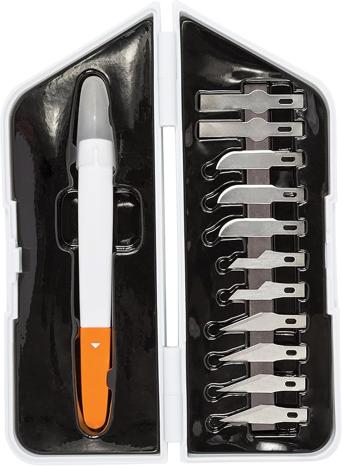 Fiskars Easy Change Medium Duty Precision Craft Knife Cutting and Carving Set, Softgrip and Ideal for Precise Cutting, Includes 12 blades, Orange/White