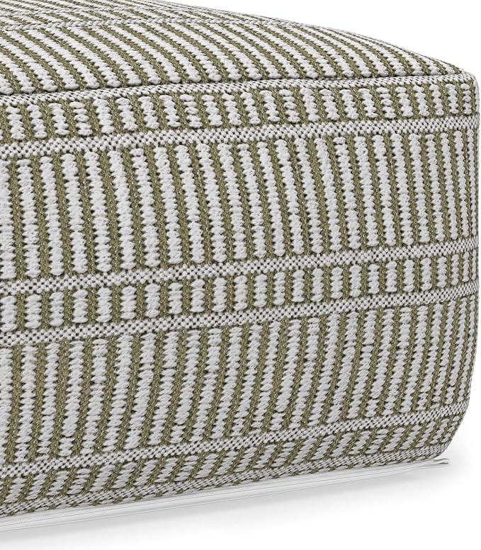 SIMPLIHOME Safford Square Pouf - 20 inch Wide Upholstered PET Polyester Ottoman in Natural/Travertine/White, Boho Indoor/Outdoor Footstool or Extra Seating for Living Room or Bedroom, Assembled