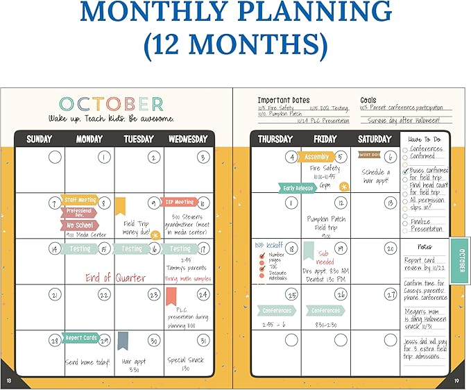 Carson Dellosa Education We Belong Teacher Planner offers an undated 2025-2026 lesson plan book with stickers, schedules, calendars, and boho essentials that help teachers stay organized in class.
