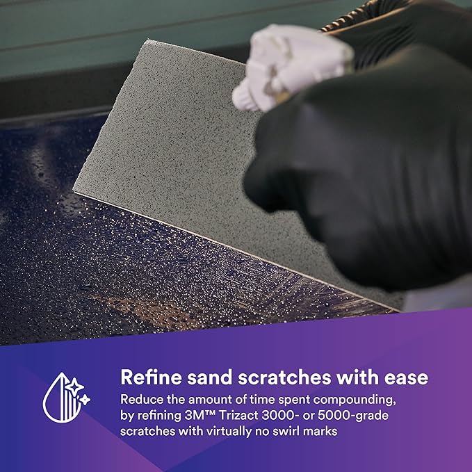 Trizact 3M Hookit Foam Backing Abrasive Sheet, 30803, Collision Repair, Sand Scratches, Blend Panels, 70 mm x 140 mm, 8000 Grade, 5 Sheets/Pack