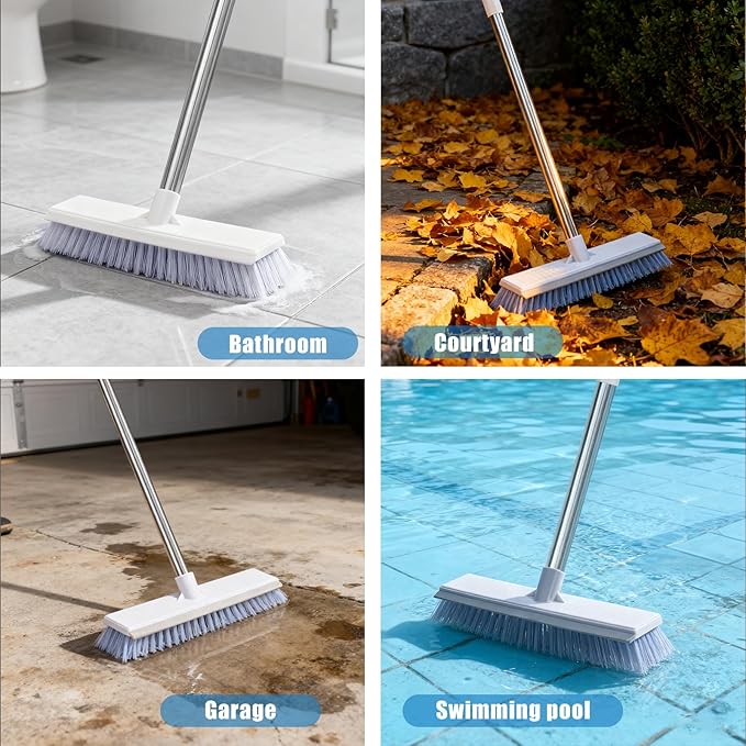 Mops for Floor Cleaning with 57" Long Handle, Scrub Brush, Baseboard Cleaner Tool with 84" Handle, 2 Reusable Pads, Wet and Dust Mopping for Hardwood, Laminate, Tile Floor, Skirting Board, 19Pcs Gray
