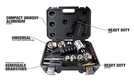 Southwire Knockout Punch Driver Kit - Fast, Accurate Hole Cuts with Cordless Drill - Removable Draw Studs - No Hydraulics - Compact Aluminum Design - 1/2-Inch to 2-Inch Set with Drive Unit
