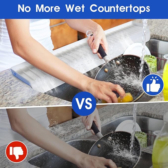 20"x4" Silicone Sink Edge Protector - Splash Guard with Suction Cups & 5° Tilt, Cuttable Edge Guard for Kitchen Sink, Bathroom,Granite & Quartz Countertops(White)