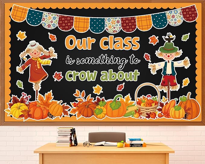 Fall Thanksgiving Bulletin Board Decorations Scarecrow Bulletin Board Decorations Set Autumn Pumpkin Crow About Paper Cutouts for Fall Thanksgiving Home School Classroom Chalkboard Wall Decor 55 Pcs