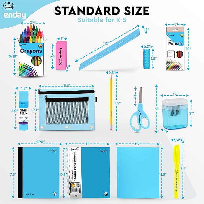 Enday Back to School Supplies for Kids, Blue School Supply Box Grades K-5, Premium Quality Kids School Supplies Kit, Kindergarten School Supplies for Girls and Boys, 78 Piece Set